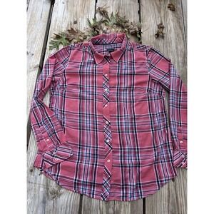 Pink Plaid Classic Western Button‎ Down Shirt long sleeve Women's Talbots Size L
